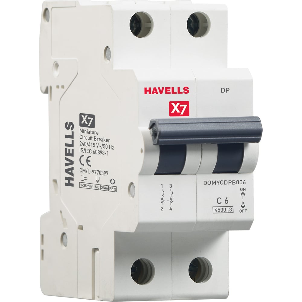 Автоматический выключатель Havells 2P, 4.5kA, C-6A, 2M. 7701529 ...
