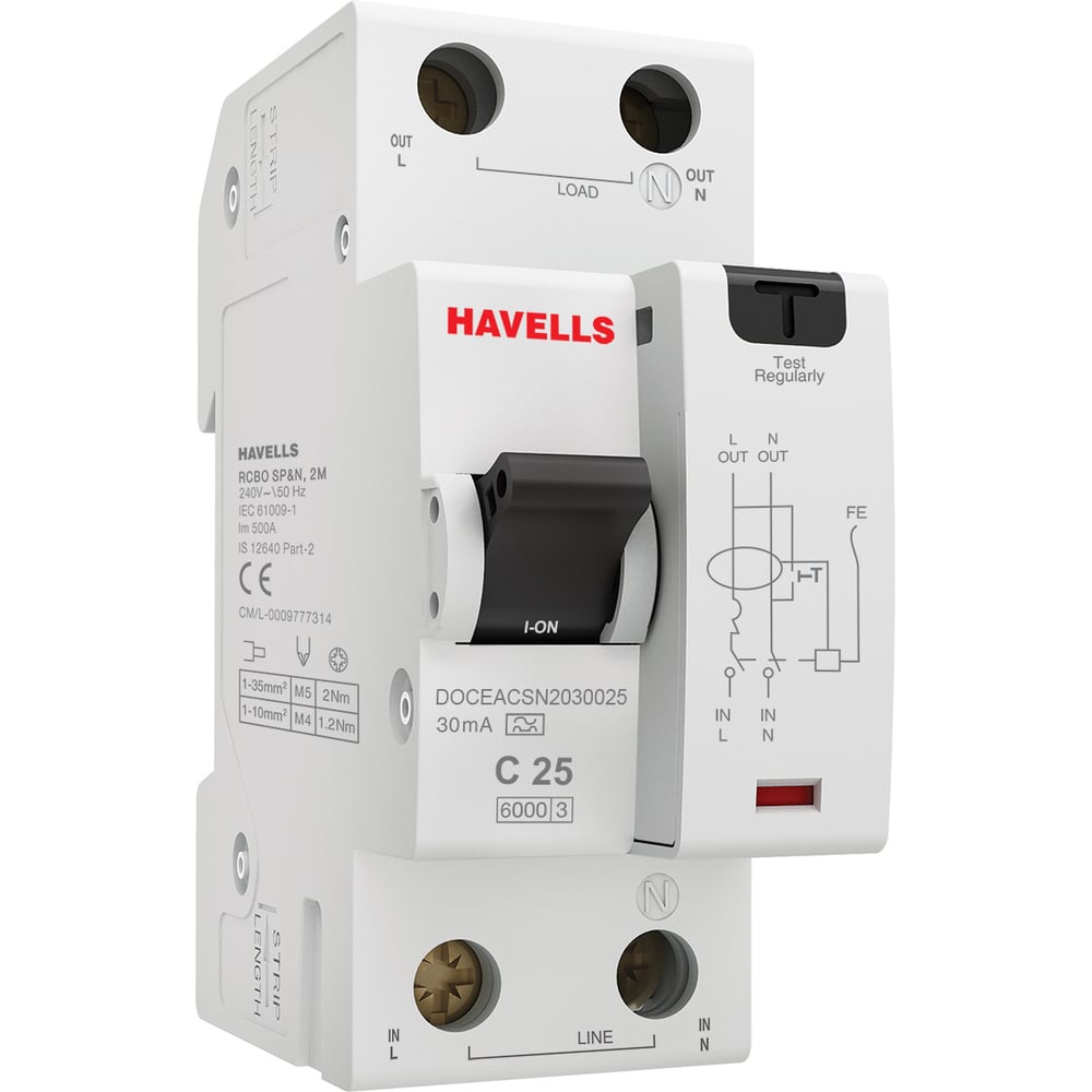 Дифференциальный автоматический выключатель Havells 1P+N, 6kA, C-25A ...