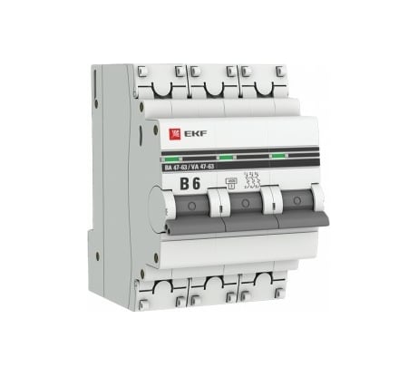 Автоматический выключатель EKF 3P 6А В 4,5kA ВА 47-63 PROxima mcb4763-3-06B-pro