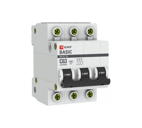 Автоматический выключатель EKF 3P 10А B 4,5кА ВА 47-29 Basic mcb4729-3-10-B