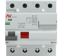 Устройство защитного отключения EKF DV, 4P, 63А/30мА, AC, AVERES rccb-4-63-30-ac-av