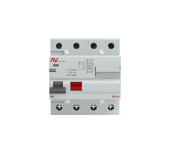 Устройство защитного отключения EKF DV, 4P, 63А/30мА, AC, AVERES rccb-4-63-30-ac-av