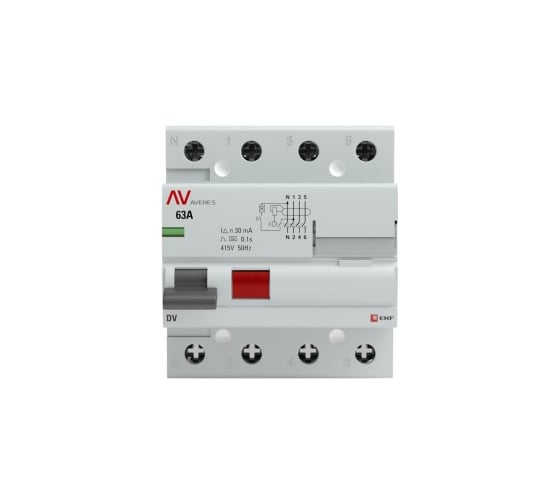 Устройство защитного отключения EKF DV, 4P, 63А/100мА, AC, AVERES rccb-4-63-100-ac-av
