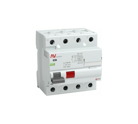 Устройство защитного отключения EKF DV, 4P, 40А/300мА, AC, AVERES rccb-4-40-300-ac-av
