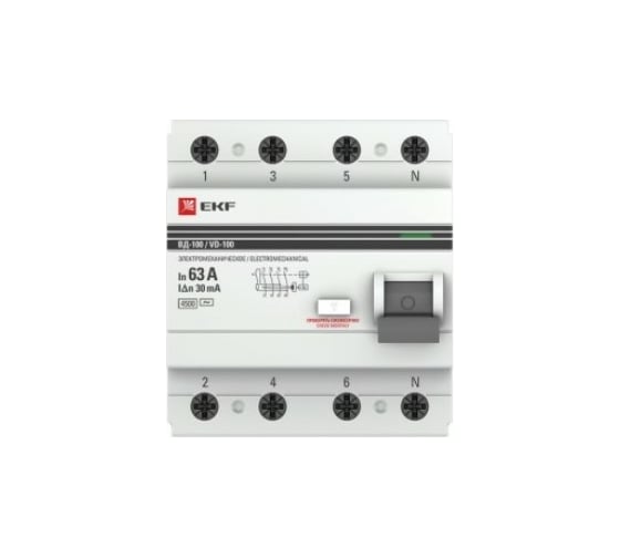 Устройство защитного отключения EKF ВД-100, 4P, 63А/30мА, PROxima elcb-4-63-30-em-pro