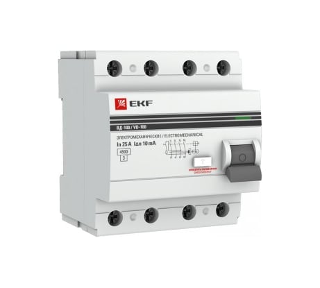 Устройство защитного отключения EKF ВД-100, 4P, 63А/30мА, PROxima elcb-4-63-30-e-a-pro