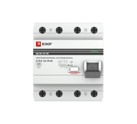 Устройство защитного отключения EKF ВД-100, 4P, 63А/30мА, эл-мех, тип А, PROxima elcb-4-63-30-em-a-pro