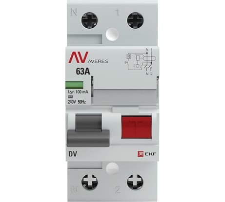 Устройство защитного отключения EKF DV 2P 63А/100мА A AVERES rccb-2-63-100-a-av