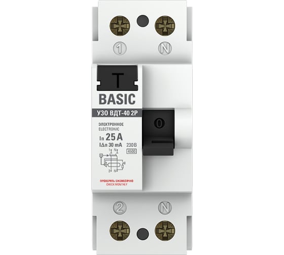 Электронное устройство защитного отключения EKF УЗО ВДТ-40 2P 25А/ 30мА Basic elcb-2-25-30e-sim