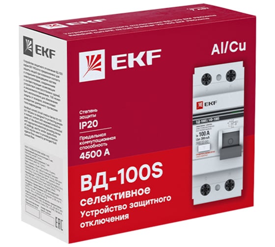 Селективное устройство защитного отключения EKF 2P 63А/300мА (электромеханическое) PROxima elcb-2-63-300S-em-pro