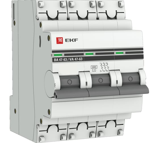 Автоматический выключатель EKF 3P 32А C 6кА ВА 47-63 PROxima SQmcb4763-6-3-32C-pro