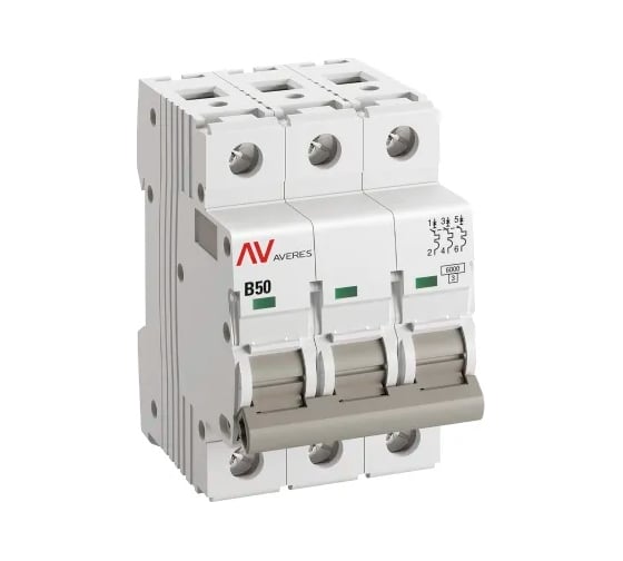 Автоматический выключатель EKF AV-6 3P 50A B 6kA AVERES mcb6-3-50B-av
