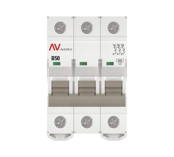 Автоматический выключатель EKF AV-6 3P 50A B 6kA AVERES mcb6-3-50B-av