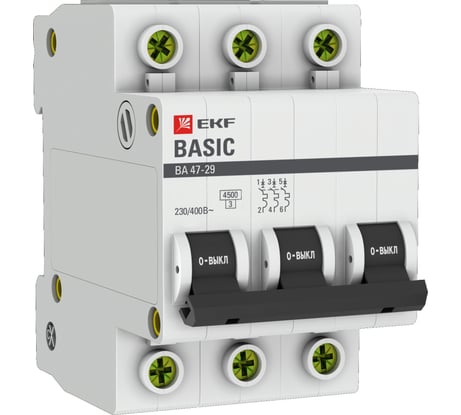 Автоматический выключатель EKF 3P 20А B 4,5кА ВА 47-29 Basic mcb4729-3-20-B