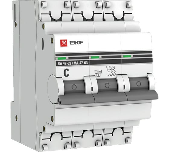 Автоматический выключатель EKF 3P 13А C 4,5kA ВА 47-63 PROxima mcb4763-3-13C-pro 1