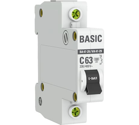 Автоматический выключатель EKF Basic ВА 47-29, 1P, 63А, C, 4,5кА mcb4729-1-63C