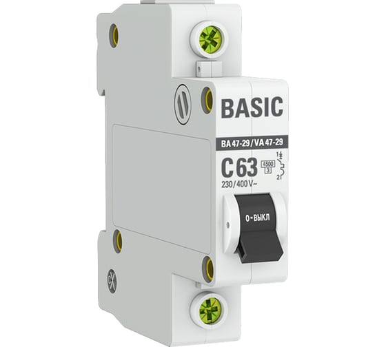 Автоматический выключатель EKF Basic ВА 47-29, 1P, 63А, C, 4,5кА mcb4729-1-63C