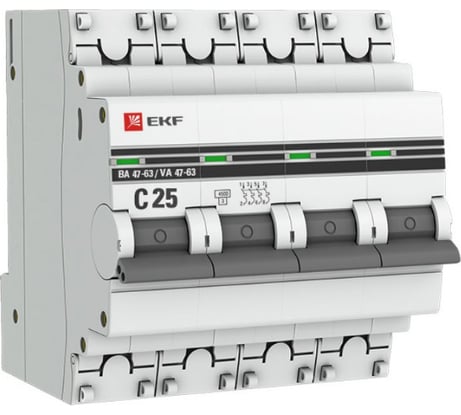 Автоматический выключатель EKF PROxima ВА 47-63, 4P, 25А, C, 4,5kA mcb4763-4-25C-pro