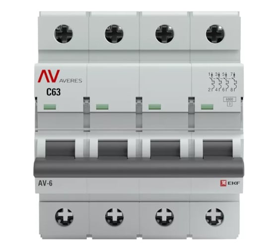Автоматический выключатель EKF AVERES AV-6, 4P, 63A, C, 6kA mcb6-4-63C-av