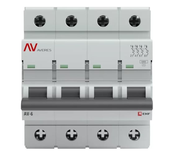 Автоматический выключатель EKF AVERES AV-6, 4P, 40A, D, 6kA mcb6-4-40D-av