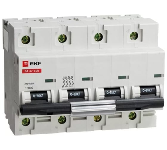 Автоматический выключатель EKF ВА 47-100, 4P, 10А, C, 10kA, SQ mcb47100-4-10C 1