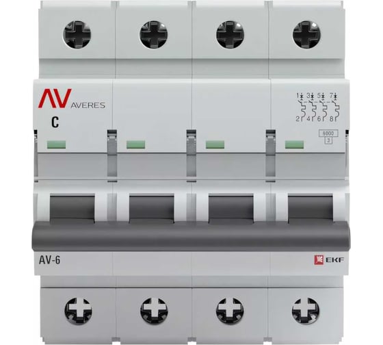 Автоматический выключатель EKF AVERES AV-6, 4P, 40A, C, 6kA mcb6-4-40C-av