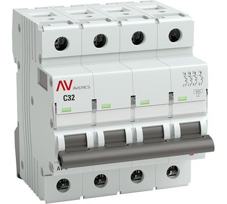 Автоматический выключатель EKF AVERES AV-6, 4P, 32A, C, 6kA mcb6-4-32C-av