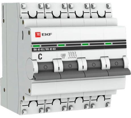 Автоматический выключатель EKF PROxima ВА 47-63, 4P, 50А, C, 4,5kA mcb4763-4-50C-pro