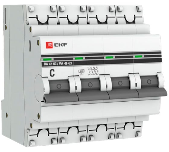 Автоматический выключатель EKF PROxima ВА 47-63, 4P, 50А, C, 4,5kA mcb4763-4-50C-pro