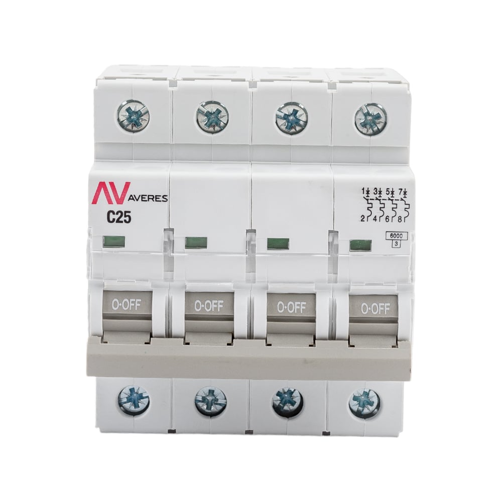 Автоматический выключатель EKF AVERES AV-6, 4P, 25A, C, 6kA mcb6-4-25C ...