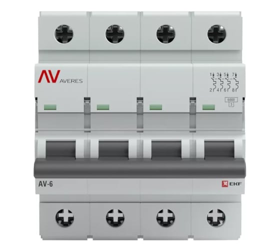 Автоматический выключатель EKF AVERES AV-6, 4P, 63A, D, 6kA mcb6-4-63D-av