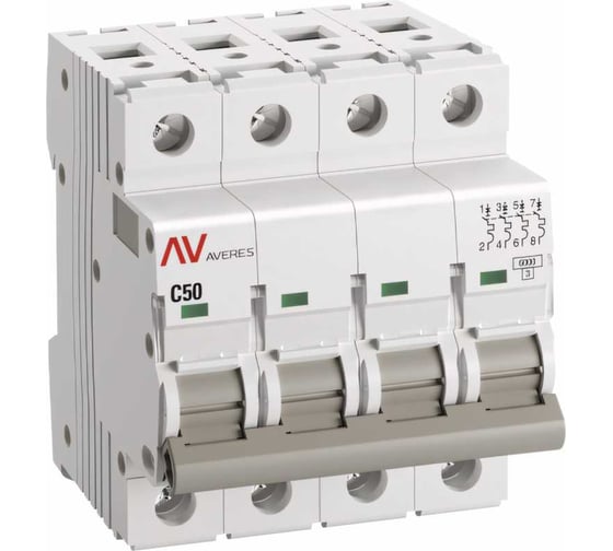 Автоматический выключатель EKF AVERES AV-6, 4P, 50A, C, 6kA mcb6-4-50C-av