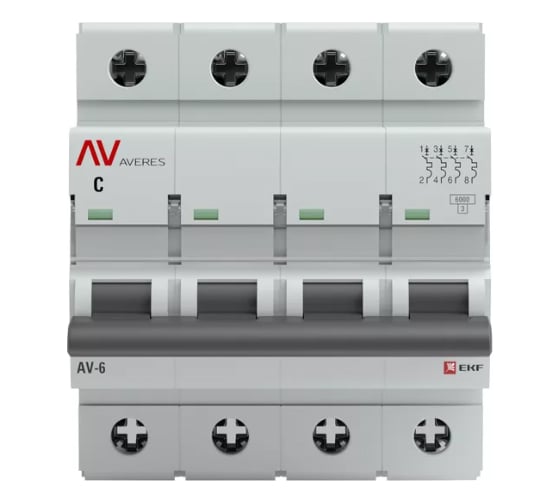 Автоматический выключатель EKF AVERES AV-6, 4P, 50A, C, 6kA mcb6-4-50C-av
