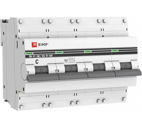 Автоматический выключатель EKF PROxima ВА 47-100, 4P, 80А, 10kA mcb47100-4-80C-pro