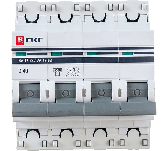 Автоматический выключатель EKF PROxima ВА 47-63, 4P, 40А, 4,5kA mcb4763-4-40D-pro
