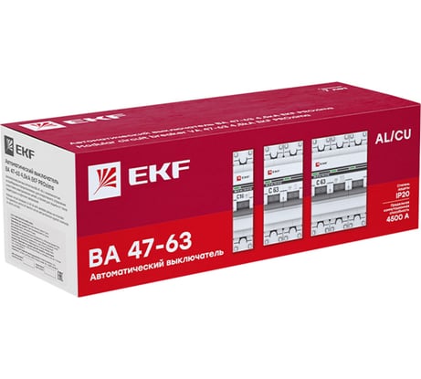 Автоматический выключатель EKF PROxima ВА 47-63, 4P, 63А (С), 4,5kA mcb4763-4-63C-pro