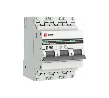 Выключатель автоматический EKF 3P, 50А, 4,5kA, ВА 47-63, PROxima mcb4763-3-50D-pro