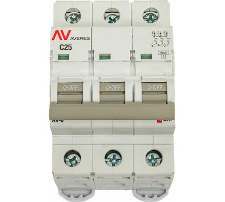 Автоматический выключатель EKF AV-6, 3P, 25A, 6kA, AVERES mcb6-3-25C-av