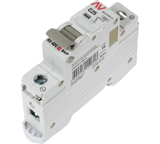 Автоматический выключатель EKF AVERES AV-6, DC, 1P, 25A, C, 6kA mcb6-DC-1-25C-av