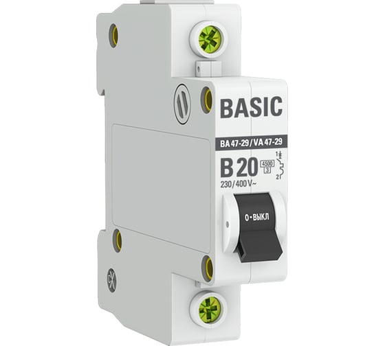 Автоматический выключатель EKF Basic ВА 47-29, 1P, 20А, B, 4,5кА mcb4729-1-20-B