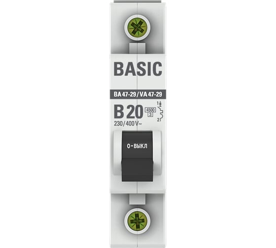 Автоматический выключатель EKF Basic ВА 47-29, 1P, 20А, B, 4,5кА mcb4729-1-20-B