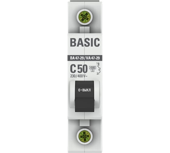 Автоматический выключатель EKF Basic ВА 47-29, 1P, 50А, C, 4,5кА mcb4729-1-50C