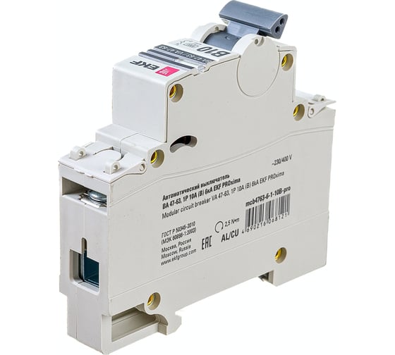 Автоматический выключатель EKF PROxima ВА 47-63, 1P, 10А, B, 6кА, SQ mcb4763-6-1-10B-pro