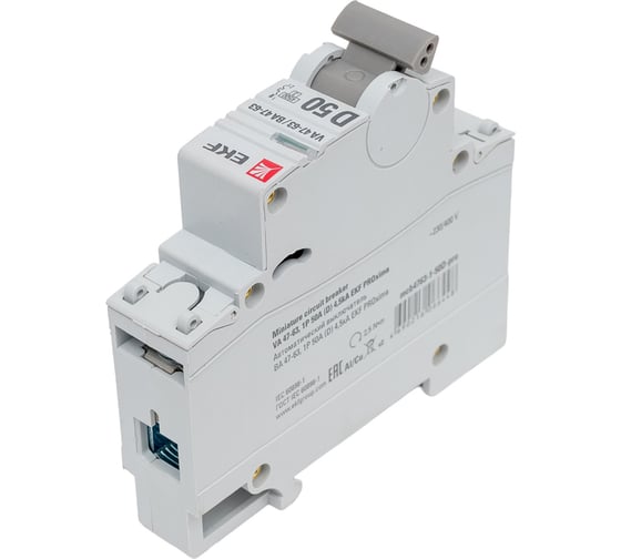Автоматический выключатель EKF PROxima, ВА 47-63, 1P, 50А, D, 4,5kA mcb4763-1-50D-pro
