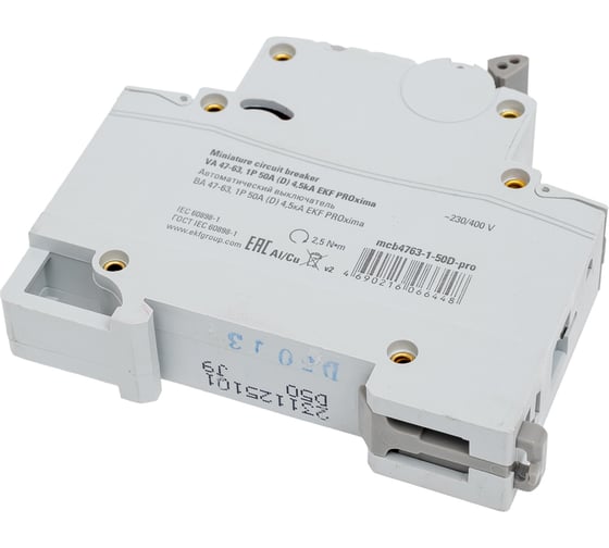 Автоматический выключатель EKF PROxima, ВА 47-63, 1P, 50А, D, 4,5kA mcb4763-1-50D-pro