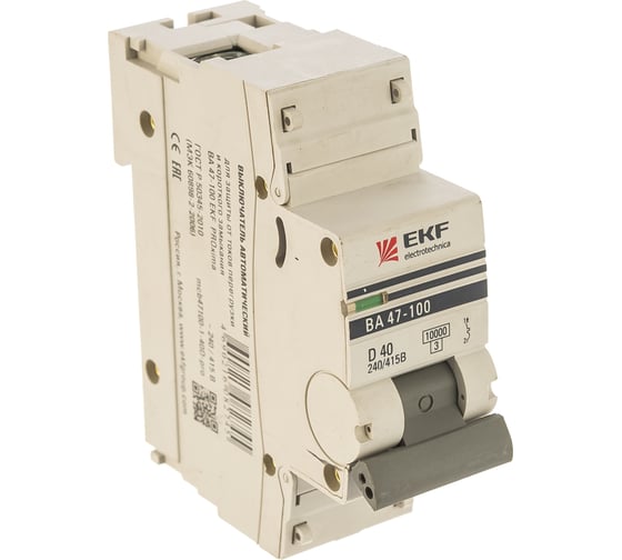 Автоматический выключатель EKF 1P, 40А, 10kA, ВА 47-100, PROxima mcb47100-1-40D-pro
