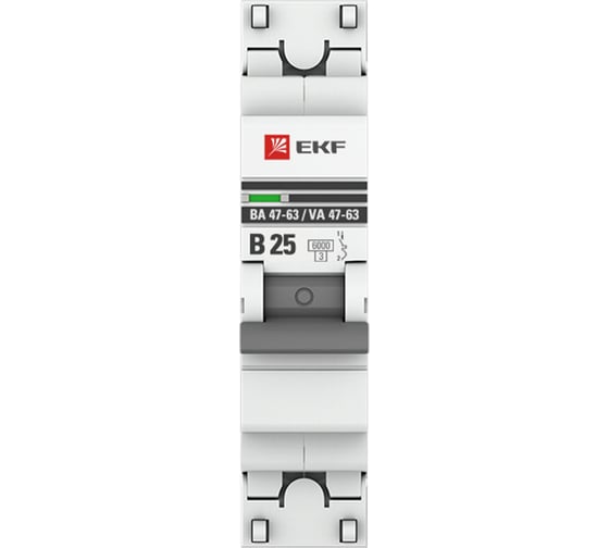 Автоматический выключатель EKF 1P, 25А (B), 6кА, ВА 47-63, PROxima mcb4763-6-1-25B-pro