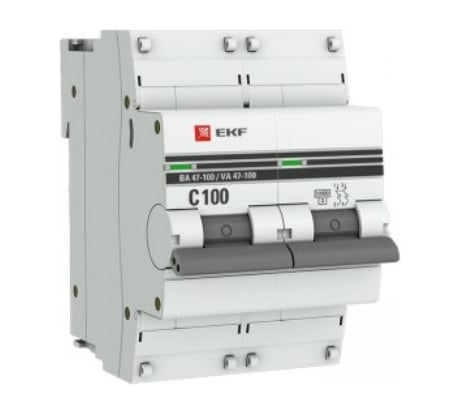 Автоматический выключатель EKF 2P 100А C 10kA ВА 47-100 PROxima mcb47100-2-100C-pro