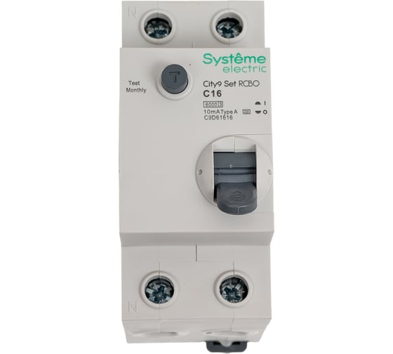 Автоматический выключатель диф. тока Systeme Electric City9 set (авдт) 1p+n с 16а 6ka 10ма тип-a 230в C9D61616