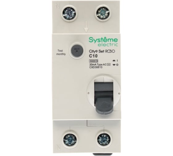 Автоматический выключатель дифференциального тока (авдт) Systeme Electric City9 set 1p+n с 10а 6ka 30ма тип-aс 230в C9D36610